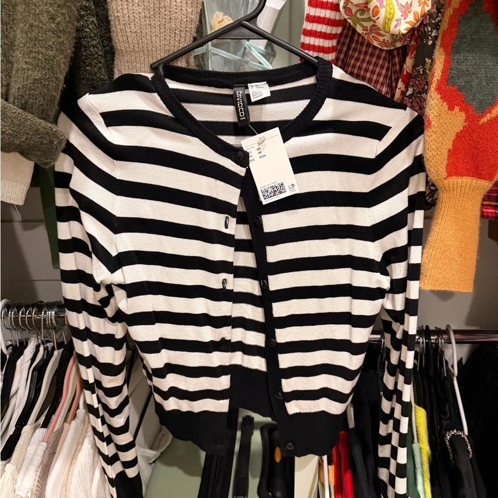 Zara Black and White Striped Cardigan